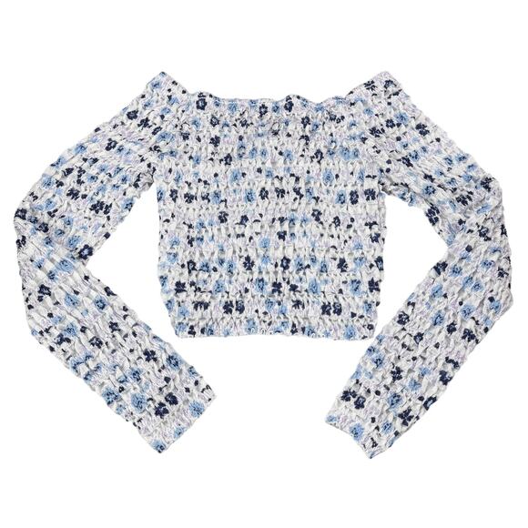 NWT ZARA Ruched Off The Shoulder Wrinkle Crop Top Sz Medium Floral Print - Picture 6 of 6